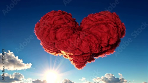 Heart-shaped clouds in the sky Clouds of red heart romantic lift-off