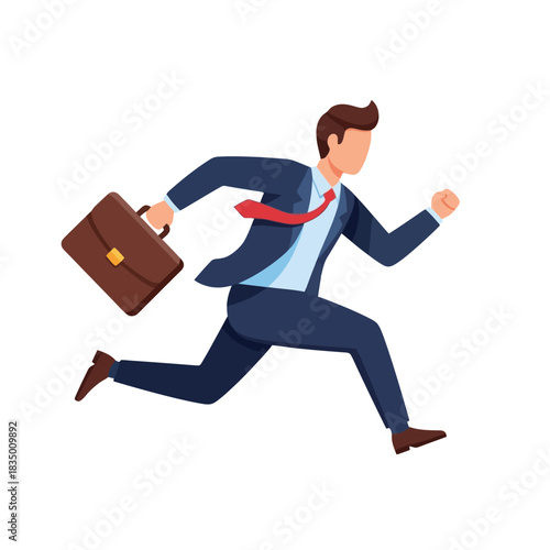 Professional businessman running with briefcase, rushing to a deadline
