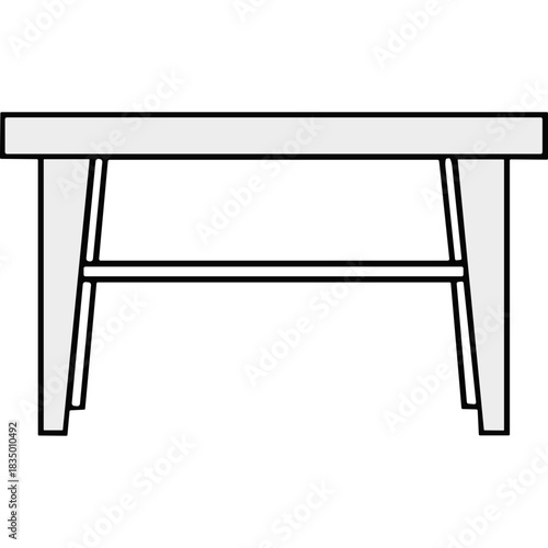 Minimalist Rectangular White Table With Four Legs Supported By A Crossbar Illuminated By Soft Ambient Lighting On A Black Background A Simple Furniture Design