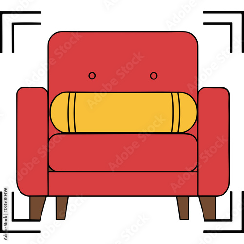 Minimalist Red Armchair With Yellow Bolster Pillow Against Black Background Simple Modern Furniture Design