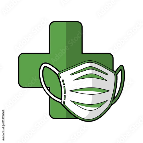 Protective Face Mask and Medical Cross Symbol for Public Health and Safety Measures