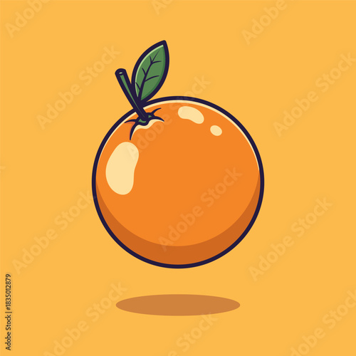 Fresh Orange with Green Leaf in Flat Style