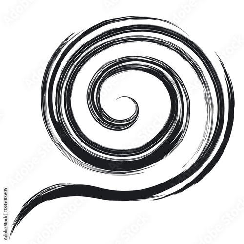 手描きかすれ筆タッチのうずまきストローク素材/黒3