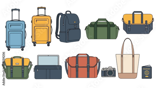 Diverse luggage collection, various bags and suitcases for travel and adventure planning