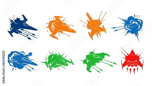 Colorful collection of vector spacecraft designs set for futuristic creative projects