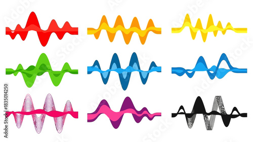 Colorful Graphic Equalizer Waves Representing Audio Signals and Data Visualization