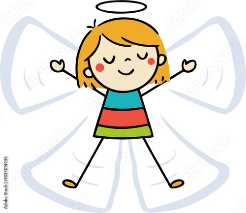 Ginger girl making a snow angel, vector illustration isolated on transparent background