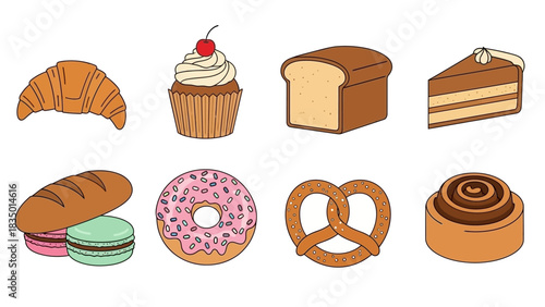 Delightful assortment of bakery and pastry sweets in a vector illustration style