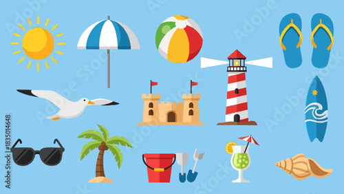 Set of vector icons for the beach