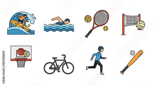 Diverse athletic pursuits vibrant set of sports icons showcasing active lifestyle and recreation