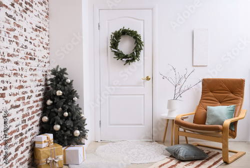 Interior of hall with white...