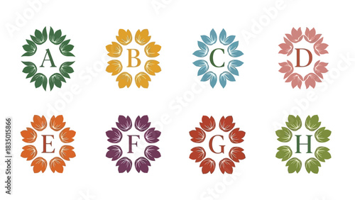 Elegant floral letter logos featuring initials surrounded by stylized flower shapes