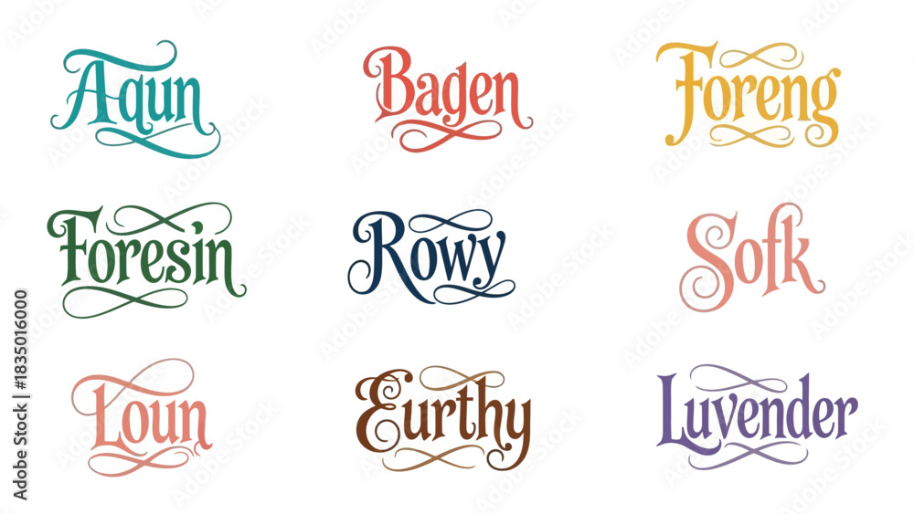 Fototapeta premium Elegant typography collection displaying diverse and decorative word designs for creative projects