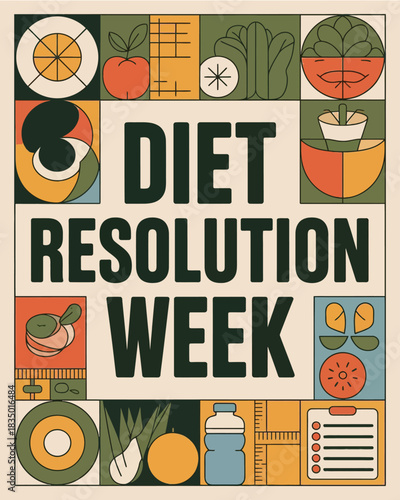 Diet Resolution Week Healthy Eating Vegetable Nutrition Illustration