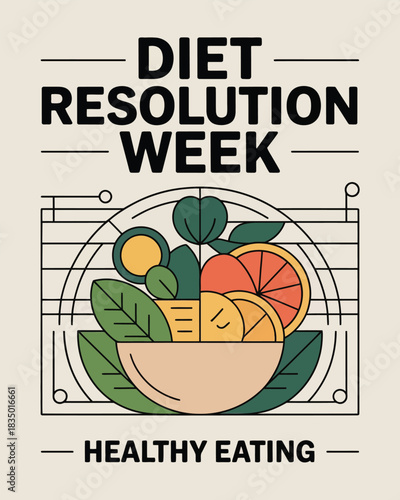 Diet Resolution Week Healthy Eating Vegetable Nutrition Illustration