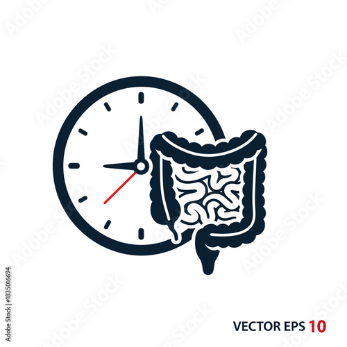 Clock and Intestines Icon Representing Digestive Health and Timing