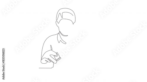 Animated man playing majiang. Majiang in china concept one-line drawing