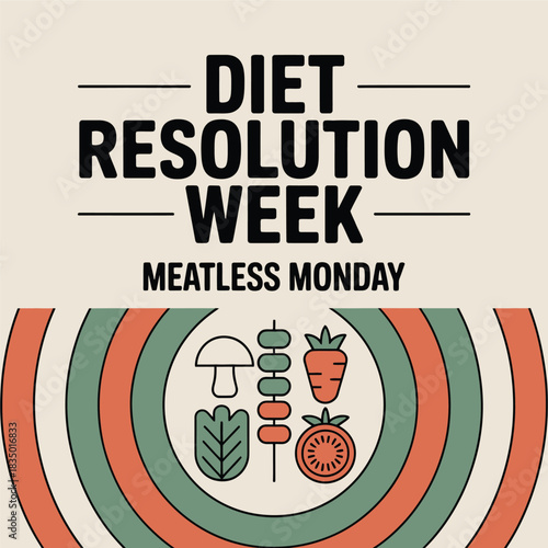 Diet Resolution Week Healthy Eating Vegetable Nutrition Illustration