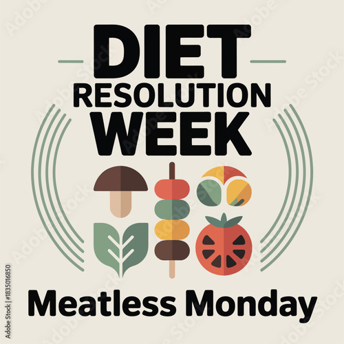 Diet Resolution Week Healthy Eating Vegetable Nutrition Illustration
