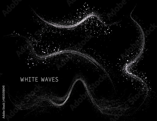 Isolated design elements, set of white wavy shapes made of shiny tinsel.