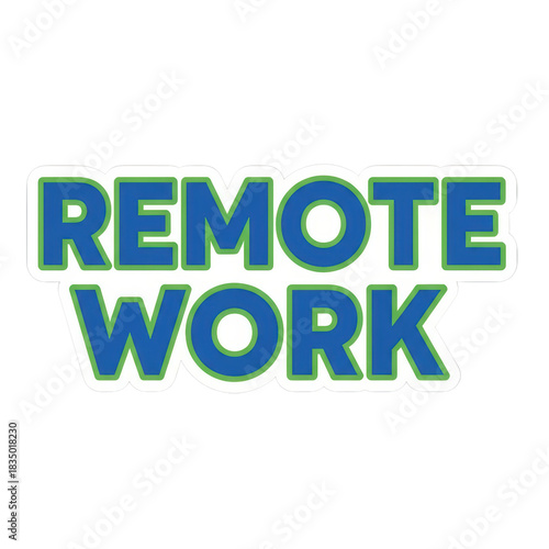 Remote work text design with blue and green letters on transparent background