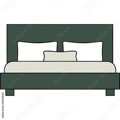 Modern Dark Teal Platform Bed with White and Beige Pillows and Crisp White Sheets Simple Minimalist Bedroom Furniture Design Clean Lines Elegant Comfort Bedroom Decor