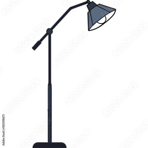 Modern Floor Lamp With Adjustable Neck And Cone Shaped Shade Casting Light On A Black Background