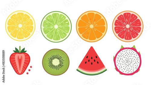 Vibrant Assortment of Fresh Fruits: A Colorful and Healthy Food Illustration