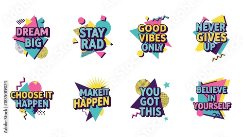 Motivational Quotes and Geometric Shapes in a Retro Aesthetic Vector Illustration