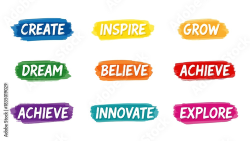 Motivational Watercolor Brush Strokes with Inspirational Words for Personal Growth