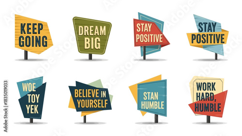 Motivational Retro Sign Collection with Positive Affirmations and Encouraging Messages