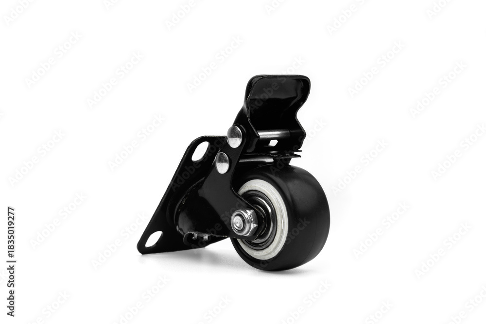 Fototapeta premium Black furniture wheels with brakes isolated on white background.