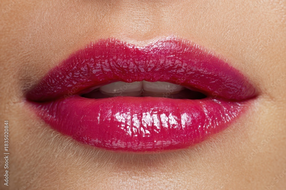 Obraz premium Lips painted in wine fuchsia hue enhance natural beauty with a glossy finish perfect for various occasions and settings
