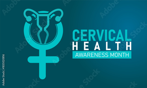 Cervical Health Awareness Month Poster Banner and Background Design Template Featuring Teal Ribbon and Female Reproductive System Illustration for Cancer Prevention, Screening, and January Health Awar
