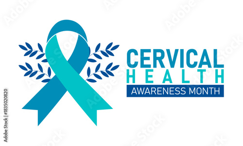 Cervical Health Awareness Month Poster Banner and Background Design Template Featuring Teal Ribbon and Female Reproductive System Illustration for Cancer Prevention, Screening, and January Health Awar