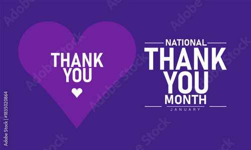 National Thank You Month Poster Banner and Background Design Template Featuring Handshake, Gratitude Icons, and Heart Illustration for Appreciation, Recognition, and Celebration of Kindness Theme