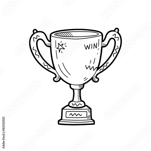 Hand-drawn trophy sketch with intricate details and transparent background