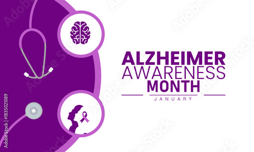 Alzheimers Awareness Month Poster Banner and Background Design Template Featuring Ribbon, Flower, and Butterfly Illustration for Memory Health, Brain Care, and Awareness Campaign