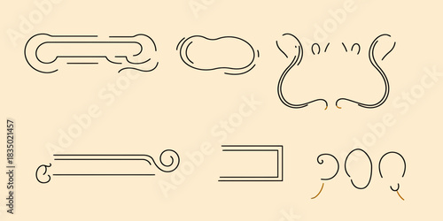 Minimalist hand drawn curvy bracket set with abstract thin line shapes and creative doodle parenthesis design elements for decoration or text