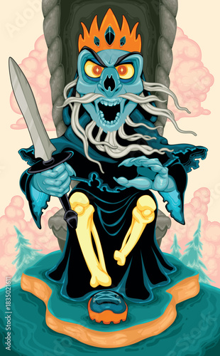 Horror cartoon version of the King of Swords. Vector illustration.
