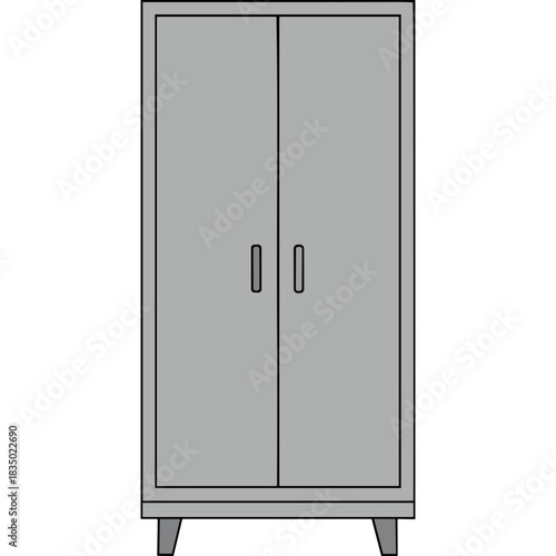 Modern Gray Two Door Tall Storage Cabinet with Simple Handles on White Background Clean Minimalist Design
