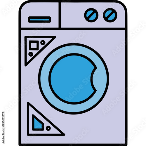 Modern Light Purple Washing Machine With Blue Door And Control Panel Detailed Vector Illustration