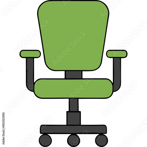 Modern Office Chair With Adjustable Height And Armrests In A Vibrant Green Upholstery Against A Black Background Simple Design And Ergonomic Structure