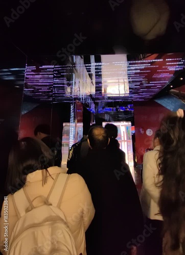  China, Shanghai - December 7, 2024 POV: queuing for the observation deck of the Oriental Pearl TV Tower. Vertical.