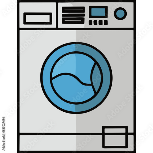 Modern White Washing Machine With Blue Door Detail Front Loading Appliance For Laundry Household Equipment And Domestic Chores
