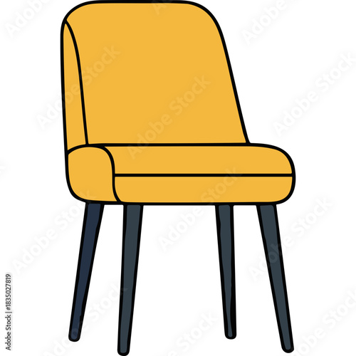 Modern Yellow Upholstered Dining Chair with Dark Metal Legs Isolated on Black Background Minimalist Furniture Design Simple Clean Lines