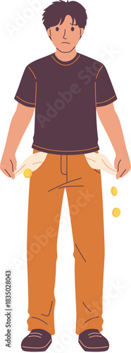 Poor Man Showing Empty Pockets Illustration