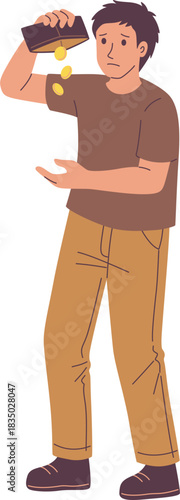 Man Holding Empty Wallet Falling Coins Illustration