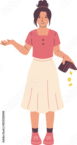 Woman Showing Empty Wallet Financial Crisis Illustration