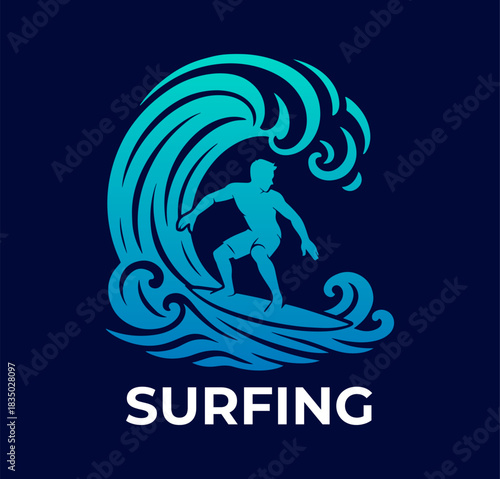 Surfer water wave vector illustration
